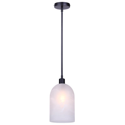 Marek 1-Light Mini Pendant, Matte Black Finish with Alabaster Glass Shade
