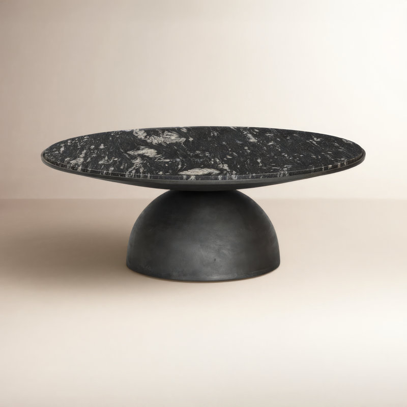 Corbett Marble Coffee Table, Polished Marble Top/Hammered Gray Base, 17" H x 47" L x 47" W