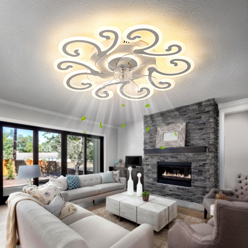 Modern Ceiling Fan with Lighting, Stepless Dimming with Color Temperature Adjustment, 6-Speed Settings, Suitable for Bedrooms and Living Rooms (White)
