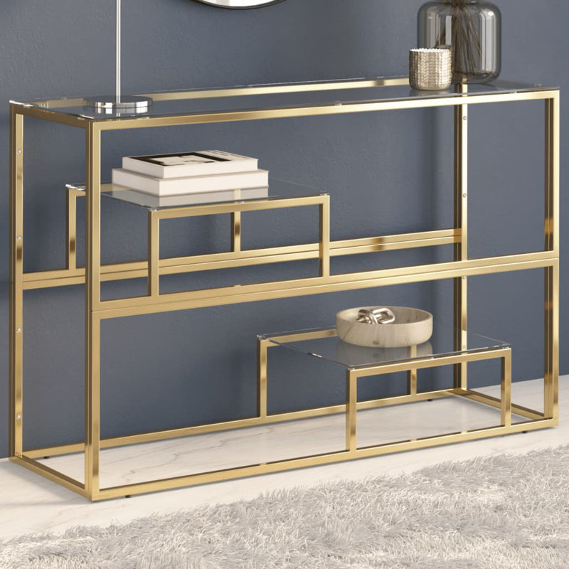 Calisto 110cm Glass Top Console Table, Gold, Clear