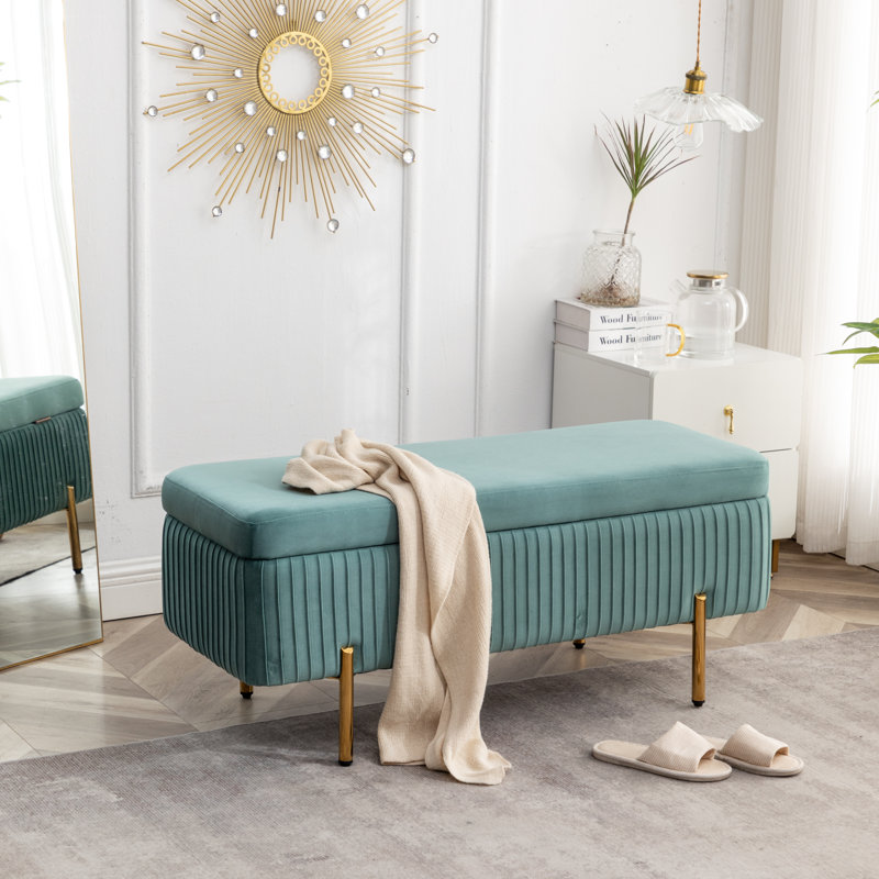 Banc de rangement rembourré en velours Miajah, Sarcelle