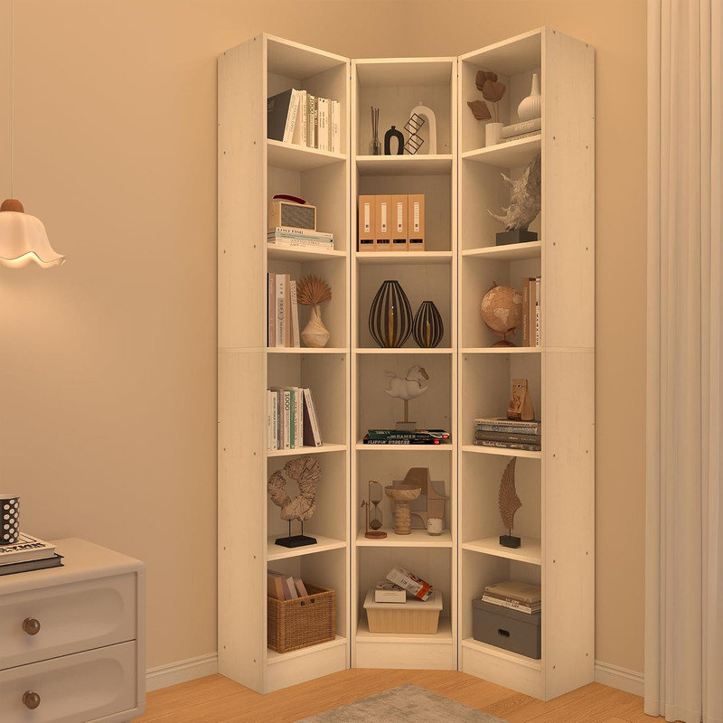 Bibliothèque d'angle à 6 niveaux avec 18 cubes, tablette de rangement ouverte 3-en-1 pour le bureau de la chambre à coucher, unité de présentation polyvalente