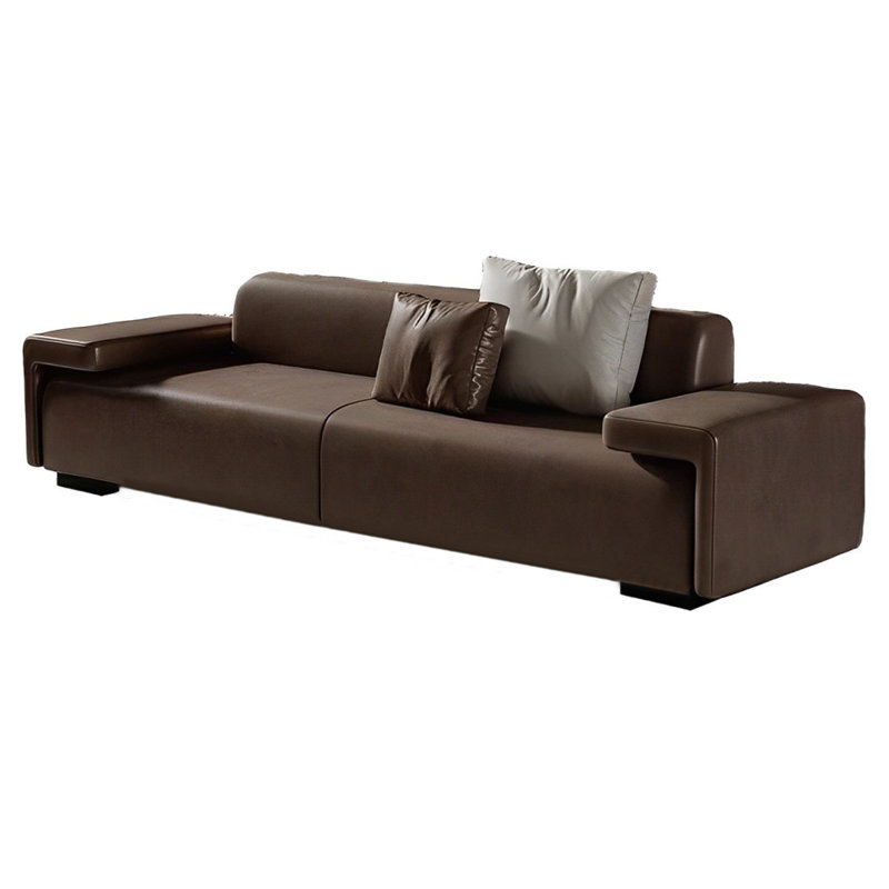 Banc rembourré simple en cuir, Café