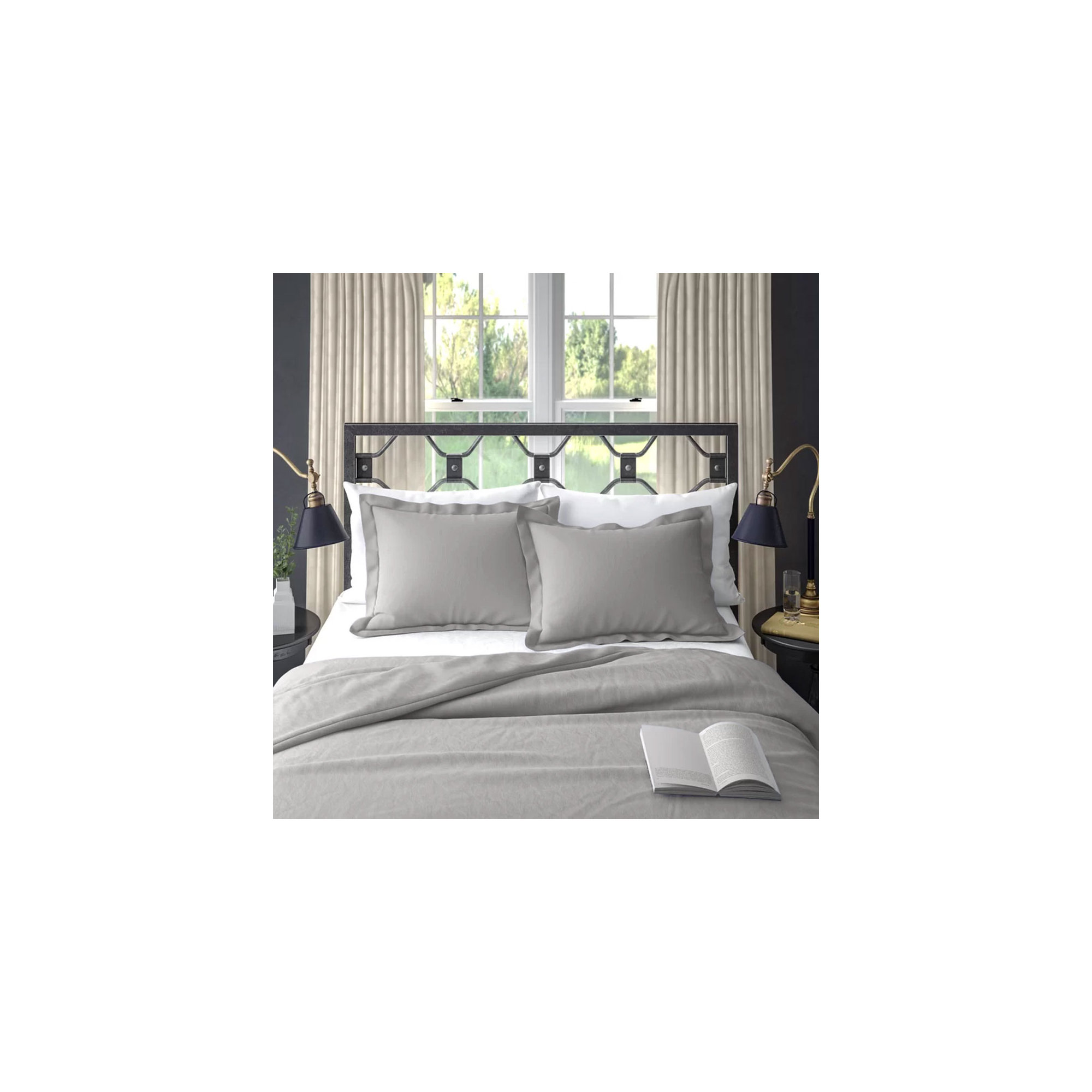 100% Cotton Crinkle Washed Duvet Cover Set, Ash Gray, King/Cal. King Duvet Cover + 2 Shams