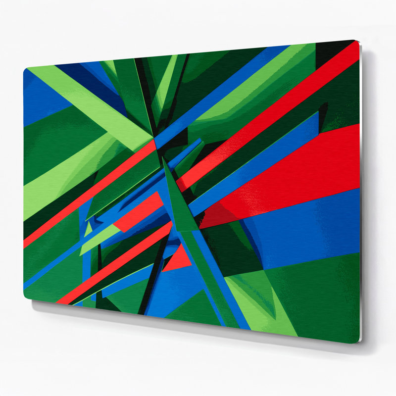 «Geometric Abstraction 19», art mural en métal vert, H 11 po x l 14 po