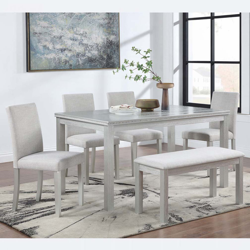 Ensemble de salle à manger Briaca, Beige, 6 pièces: table, banc, 4 chaises, H 30 po x l 58,5 po x P 34,5 po