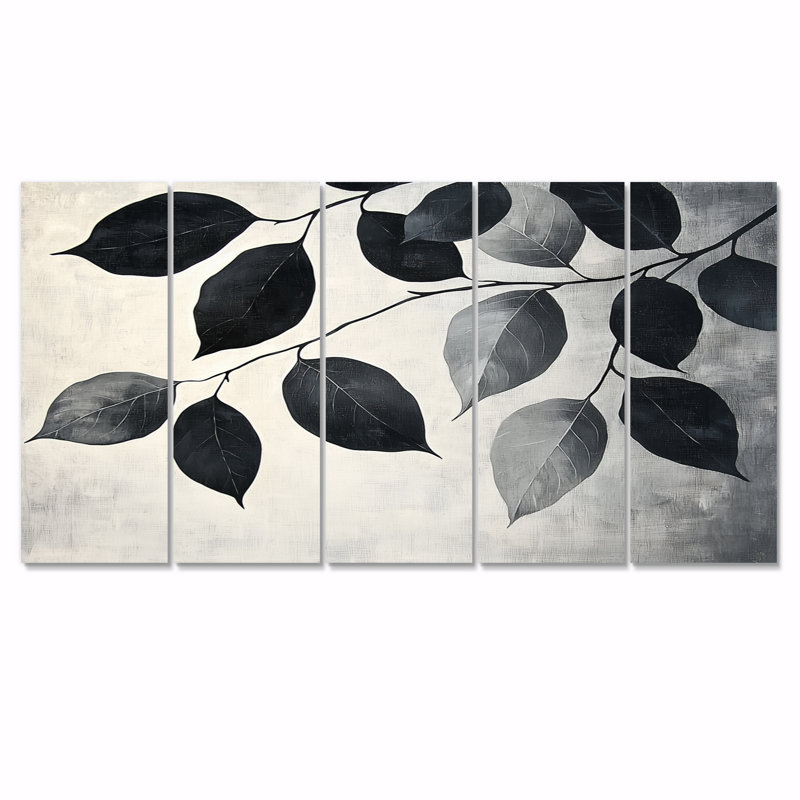 «Black Leaves Shadow» par Silhoutte IV - feuilles, art mural - décoration murale traditionnelle, H 32 po x l 80 po, 5
