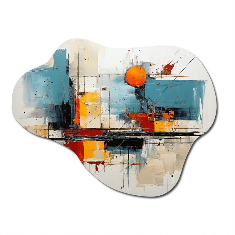 «Teal Orange Bold Flow Collage - Cloud Dams», reproduction d'art asymétrique, H 27 po x l 35 po x P 1 po