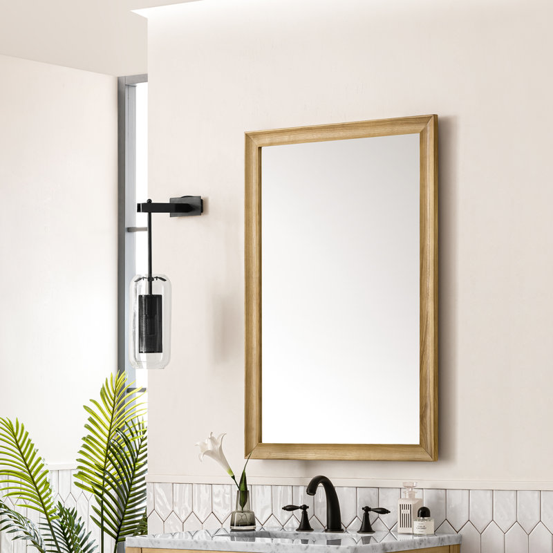 Glenbrooke Solid Wood Beveled Wall Mirror, 38" x 26", Light Natural Oak