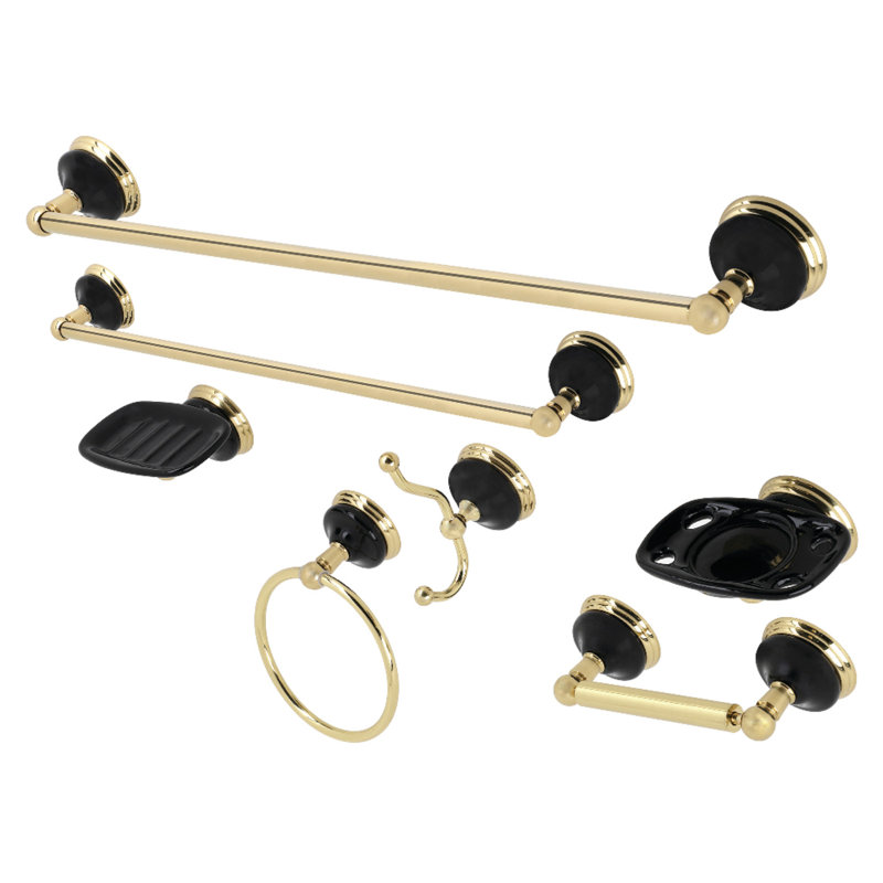 Water Onyx 7 Piece Bathroom Hardware Set, Polished Brass