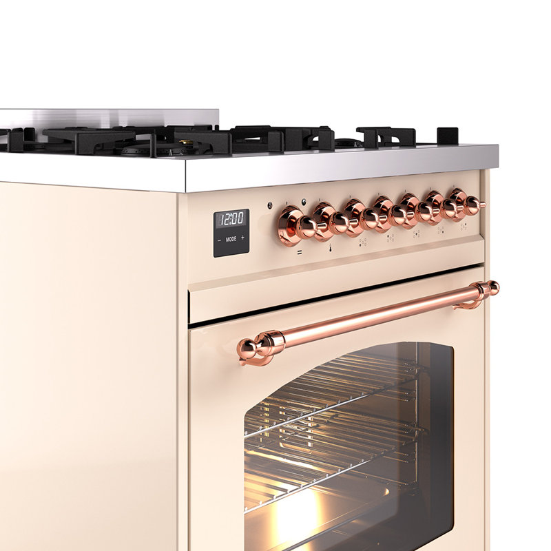 ILVE Nostalgie II 30 in Dual Fuel Range, Liquid Propane, Antique White/Copper