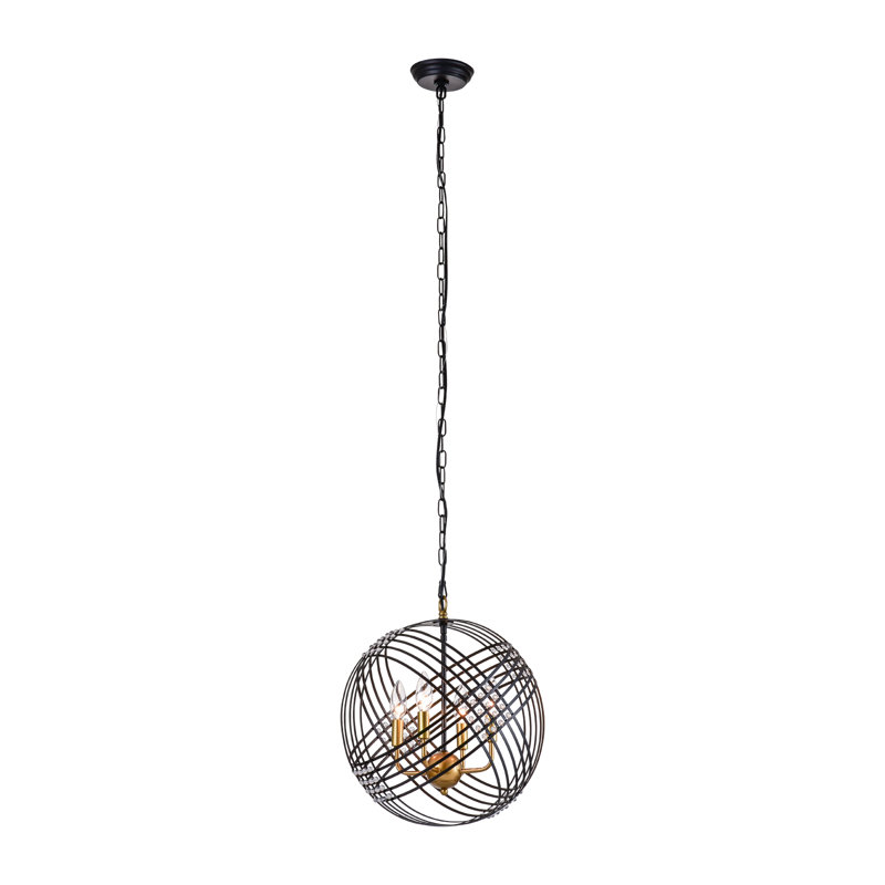 Luminaire suspendu sphère 4 lumières avec accents de cristal rappaport