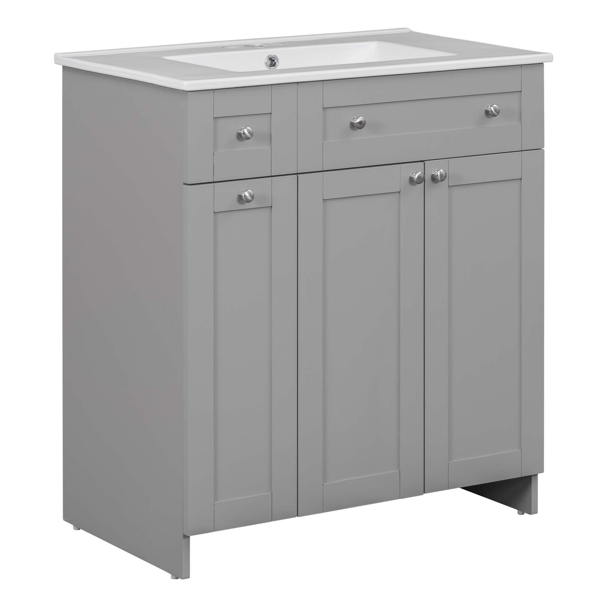 Ophelia & Co. 30-Inch Grey Bathroom Vanity With Ceramic Sink Combo, Abundant Storage Cabinet - 2 ...