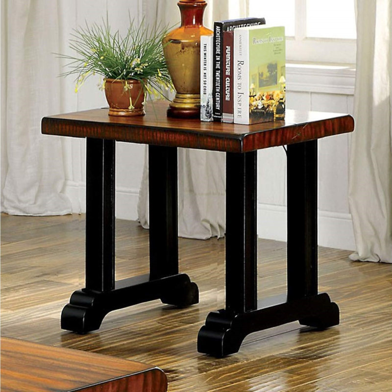 Ardella Table de bout rectangulaire en placage de bois de tabac tabac avec pieds noirs