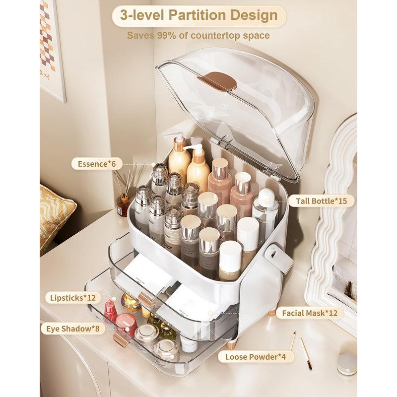 Organisateur de maquillage, organisateur de comptoir de salle de bain, boîtes de rangement, Or rose