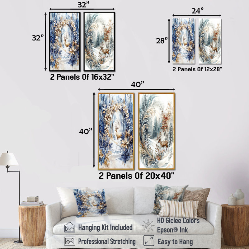 Ensemble de 2 pièces d'art mural blanc et bleu en bois de Noël I - Christmas Santa Deer, H 32 po x l 32 po