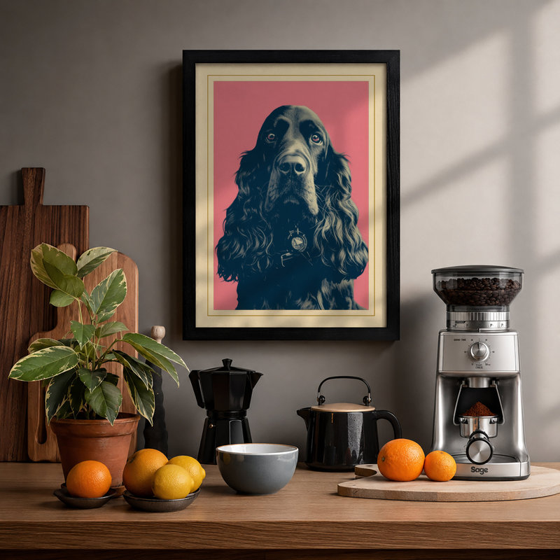 Gentle Spaniel Portrait Pop Art - Framed Print, A1 - 84.1 x 59.4 cm, Black