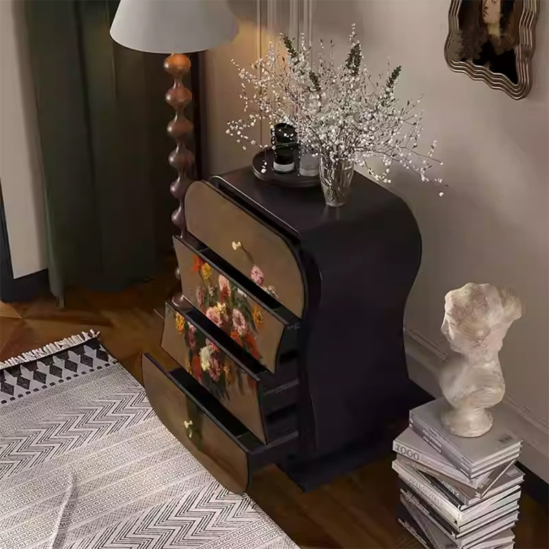 Armoire de rangement avec pieds et tiroirs en noyer