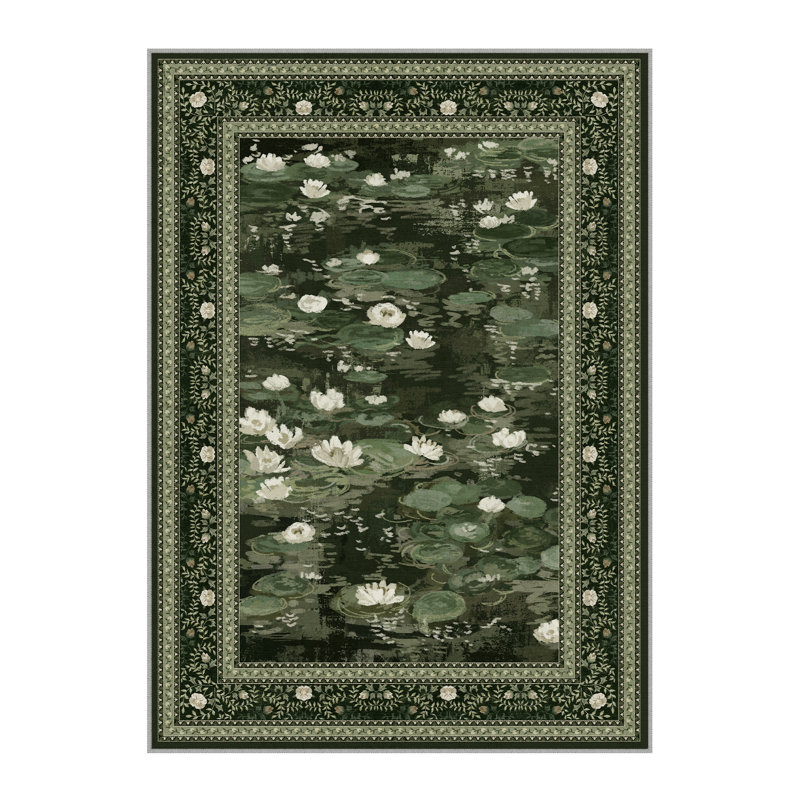 Tapis lavable à la machine Aura Waterlily, Vert, Rectangle 5 pi x 7 pi