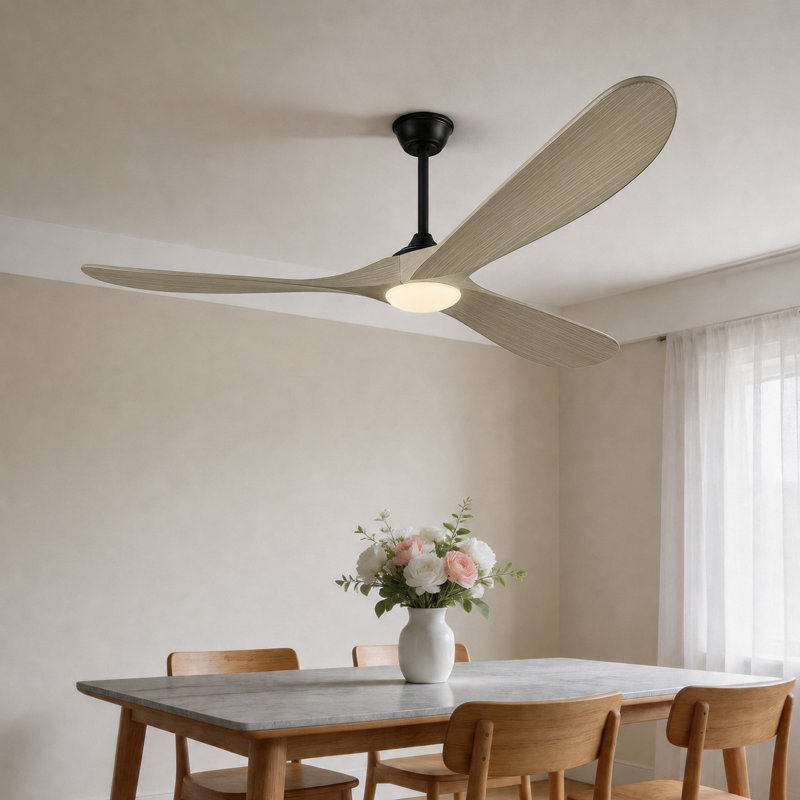 3-Blade Modern Classic Ceiling Fan with Remote Control & LED Light Kit Included, 52" Wide, Light Walnut