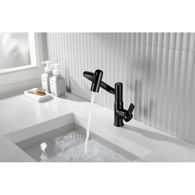 Matte Black Rotatable Bathroom Faucet with Temperature Display