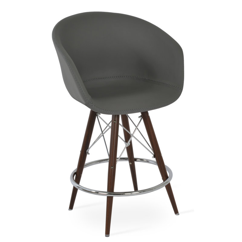 Tabouret de bar & short Tribeca, Petit tabouret (siège d'une hauteur de 23 po), Similicuir noir, Similicuir gris
