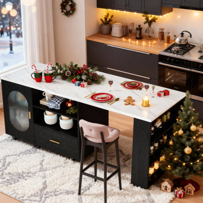 Kitchen Island With Extended Table, Storage Cabinet, Drawers by Latitude Run