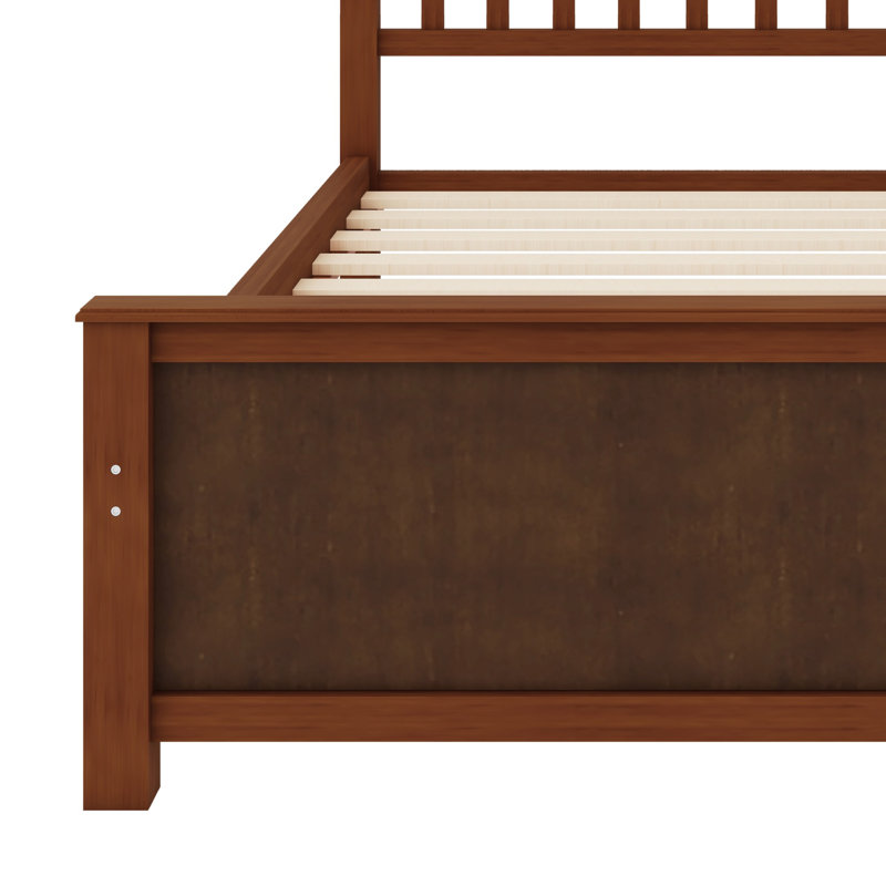 Lit plateforme en bois avec tête de lit, pied de lit et lattes en bois, Noyer