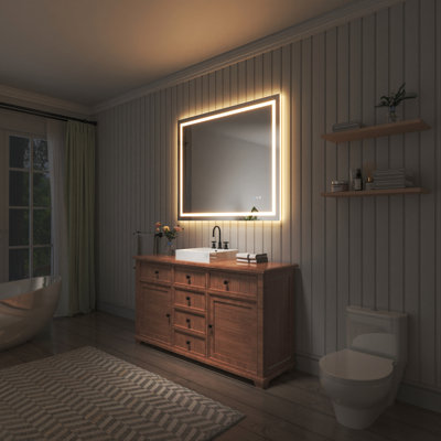 Frameless LED Light Anti-Fog Wall Bathroom Vanity Mirror with Backlit & Frontlit