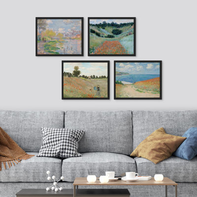 " Monet Pastel Botanical Floral Coastal Collage " 4 - Pieces
