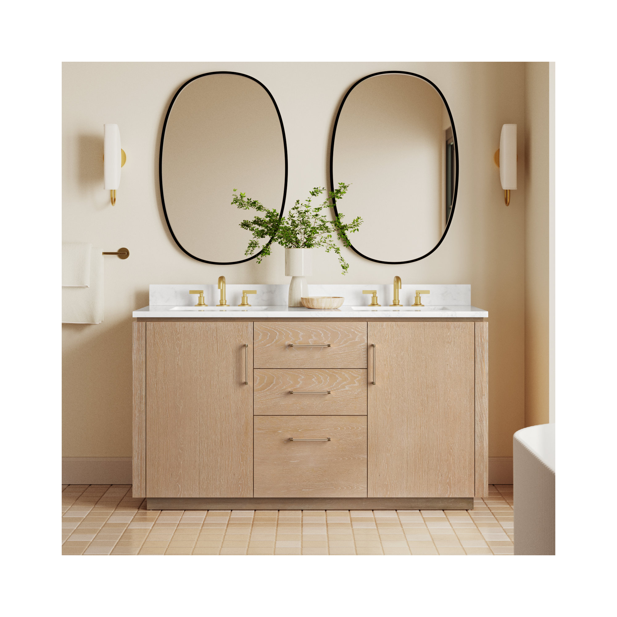 Cloverfield 60'' Double Bathroom Vanity, Washed Ash Gray, Gold