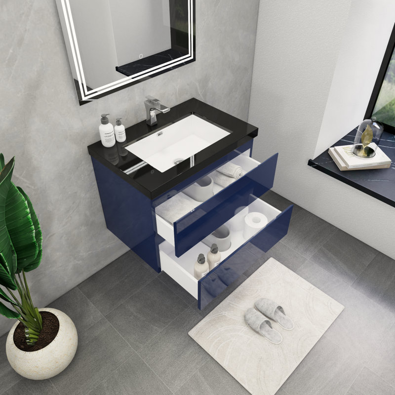 McConnico 29.5'' Single Bathroom Vanity with Acrylic Top, Glossy Blue