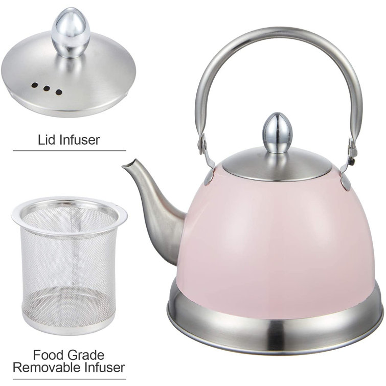 Creative Home 1.0 Qt. Stainless Steel Tea Kettle Teapot with Folding  Handle, Removable Infuser Basket for Tea Bag Loose Tea Leaves, Orange