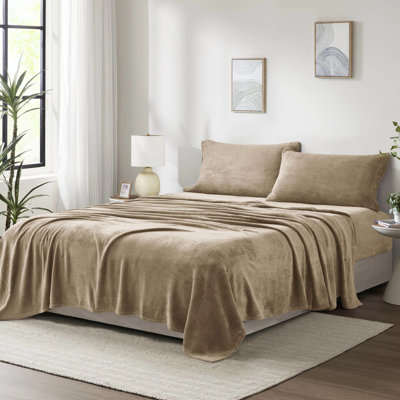 Drap simple taupe - 100% pour la douceur et la détente, brossé des deux côtés, avec taie d'oreiller plate, drap-housse, matelas élastiques de 16 po, 3 pièces vérifiées, velours doux inclus