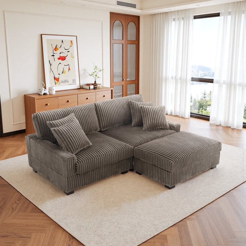 3 Seater Corner Sofa , Light Brown Polyester/Foam Padding