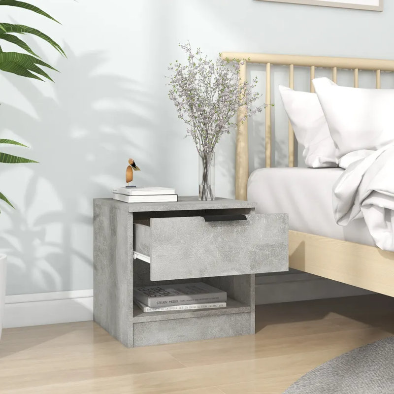 Jaramiah 40cm W Solid Wood Bedside Table, Concrete Grey