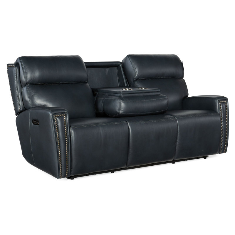 MS 80.5" Genuine Leather Square Arm Reclining Sofa, Genuine Leather Black