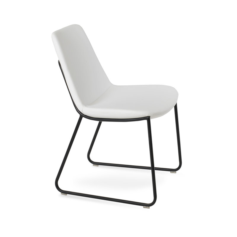 Eiffel poignée en cuir rembourrée chaise, Poudre noire, Cuirette blanche