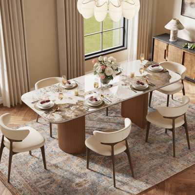 71"Modern Rectangular Dining Table Sets, Sintered Stone Dining Table with 6 Not Assembled Dining Chairs
