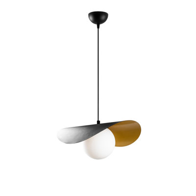 Lustre industriel moderne, structure en métal noir et blanc, hauteur réglable 41,3 po x 15,0 po | Bouchon en verre avec diamètre de 5,9 pouces, douille E27 de 40 W maximum | Parfait pour la décoration scandinave, l'éclairage élégant pour le salon et la salle à manger