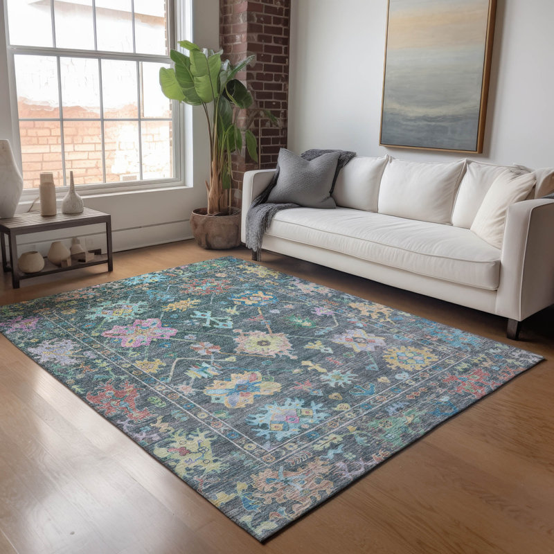 Tapis intérieur / extérieur lavable à la machine Kaczor ACN2234 Global, Rectangle 10 pi x 14 pi