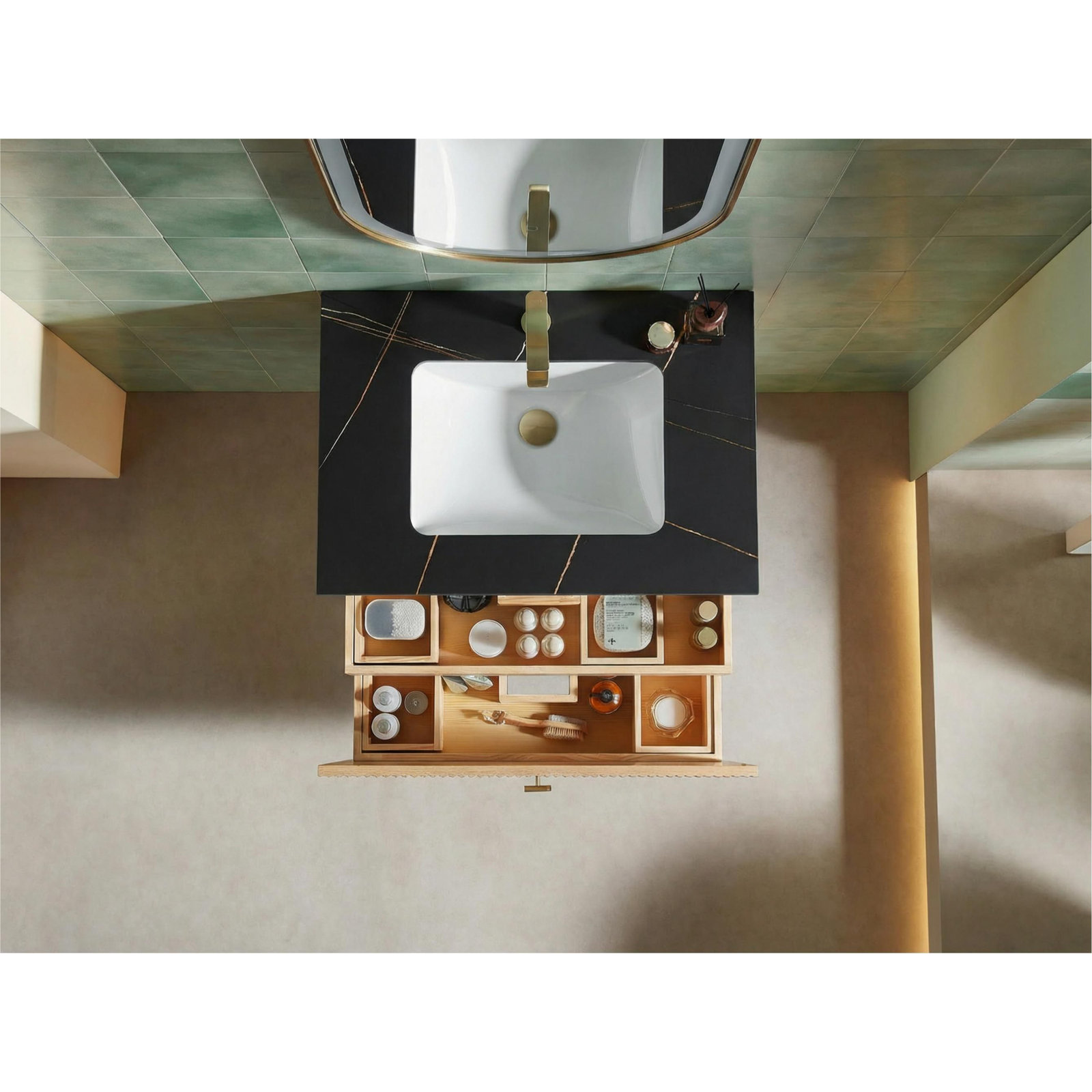 Jamell 30'' Single Bathroom Vanity, Black, Natural Oak