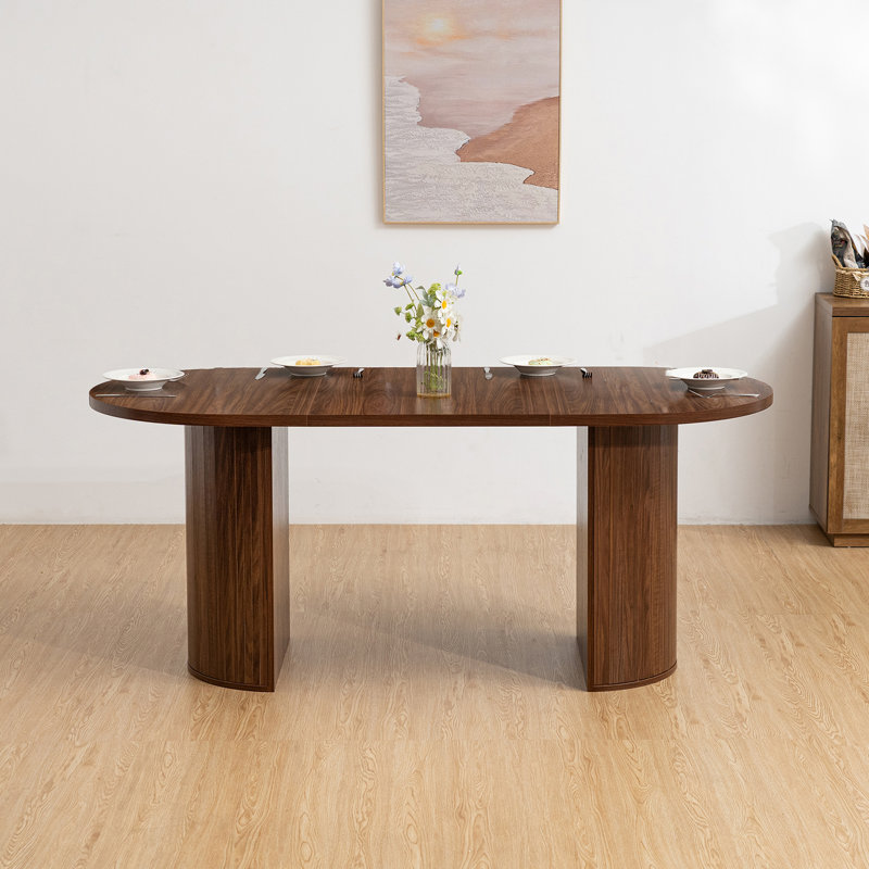 70.8" Oval Dining Table For 4 6 Person Kitchen Table With Semi-Cylindrical Legs Base Large Modern Farmhouse Wooden Dinner Tables For Kitchen Dining Living Room Walnut