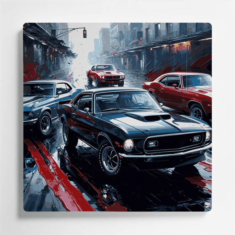 «Transport Vintage Muscle Cars», art mural en métal mauve, H 16 po x l 16 po