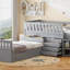 Lit mezzanine simple en L et lit plateforme simple avec 7 tiroirs et garde-corps complets en L (gris)