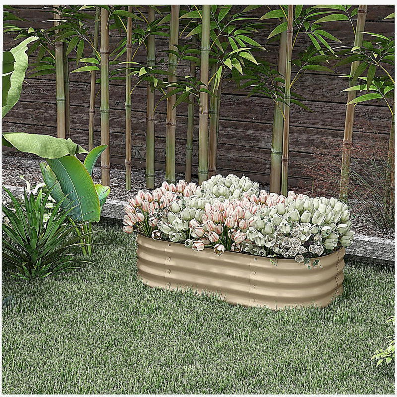 Outsunny 3.4' x 2' x 1' Galvanized Raised Garden Bed Kit, Outdoor Metal Elevated Planter Box with Safety Edging, Easy DIY Stock Tank for Growing Flowers, Herbs & Vegetables, Cream