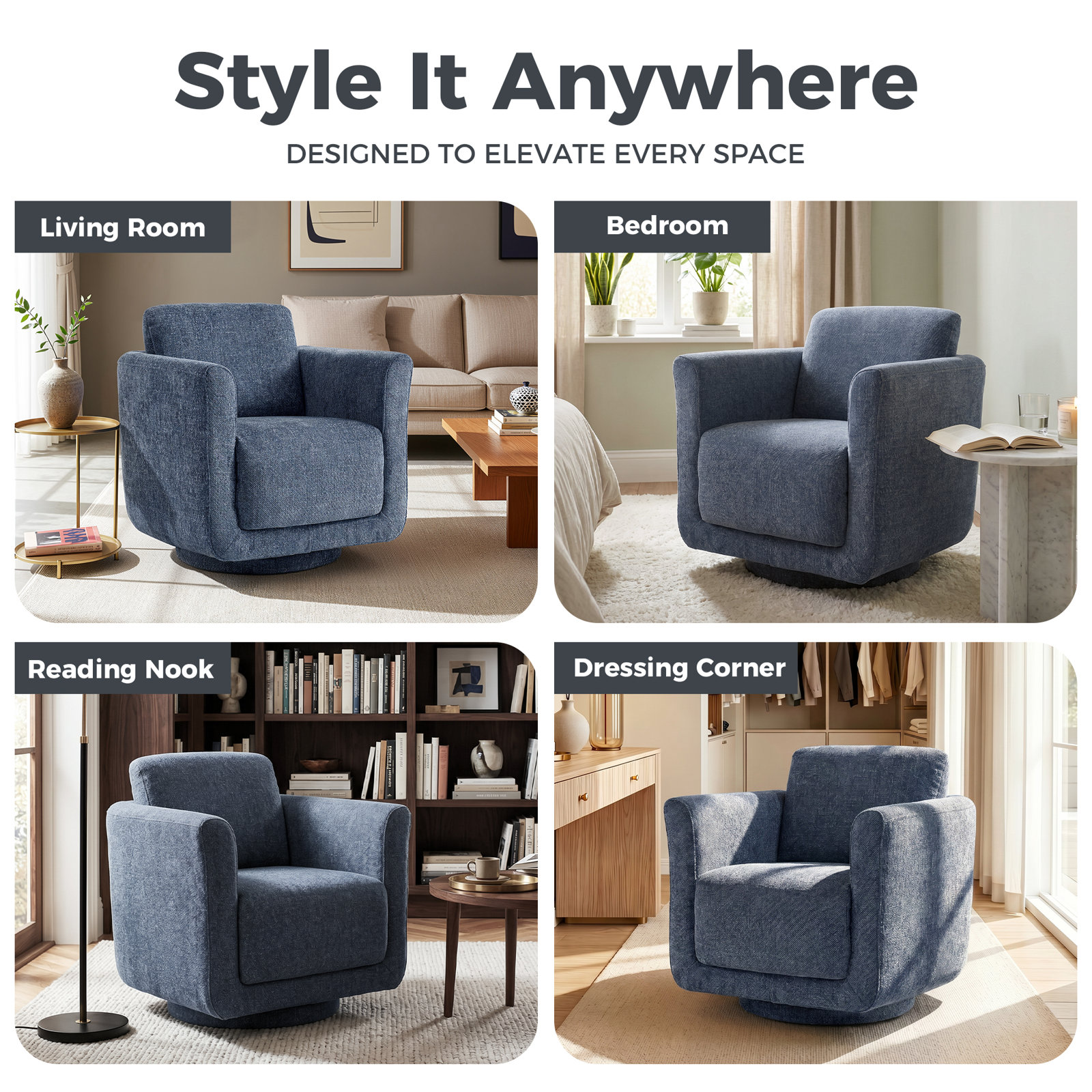 Scottie Eucalyptus Swivel Accent Chair, Atlantic Indigo Performance Chenille