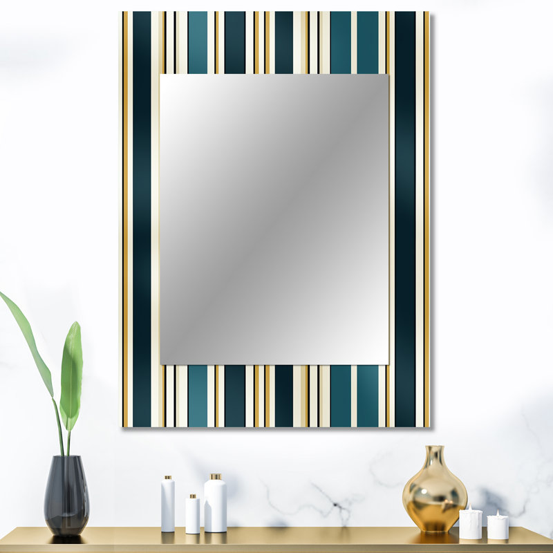 Sharonna classique à rayures élégantes beige et vert Sharonna - miroir unique rayé, grand miroir mural moderne, impression d'art en métal