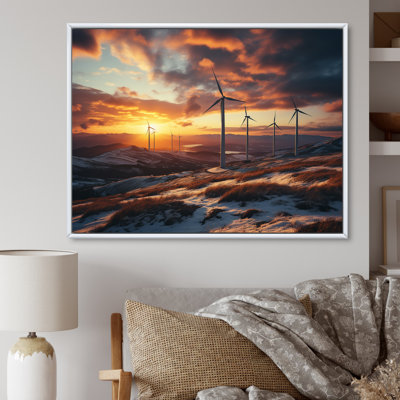 «Sunset Wind Turbines Mountain View V - Wind Turbines», art mural