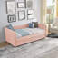Canapé-lit capitonné multifonctionnel avec couchette coulissante simple, tissu bouclé rose, design moderne pour la maison